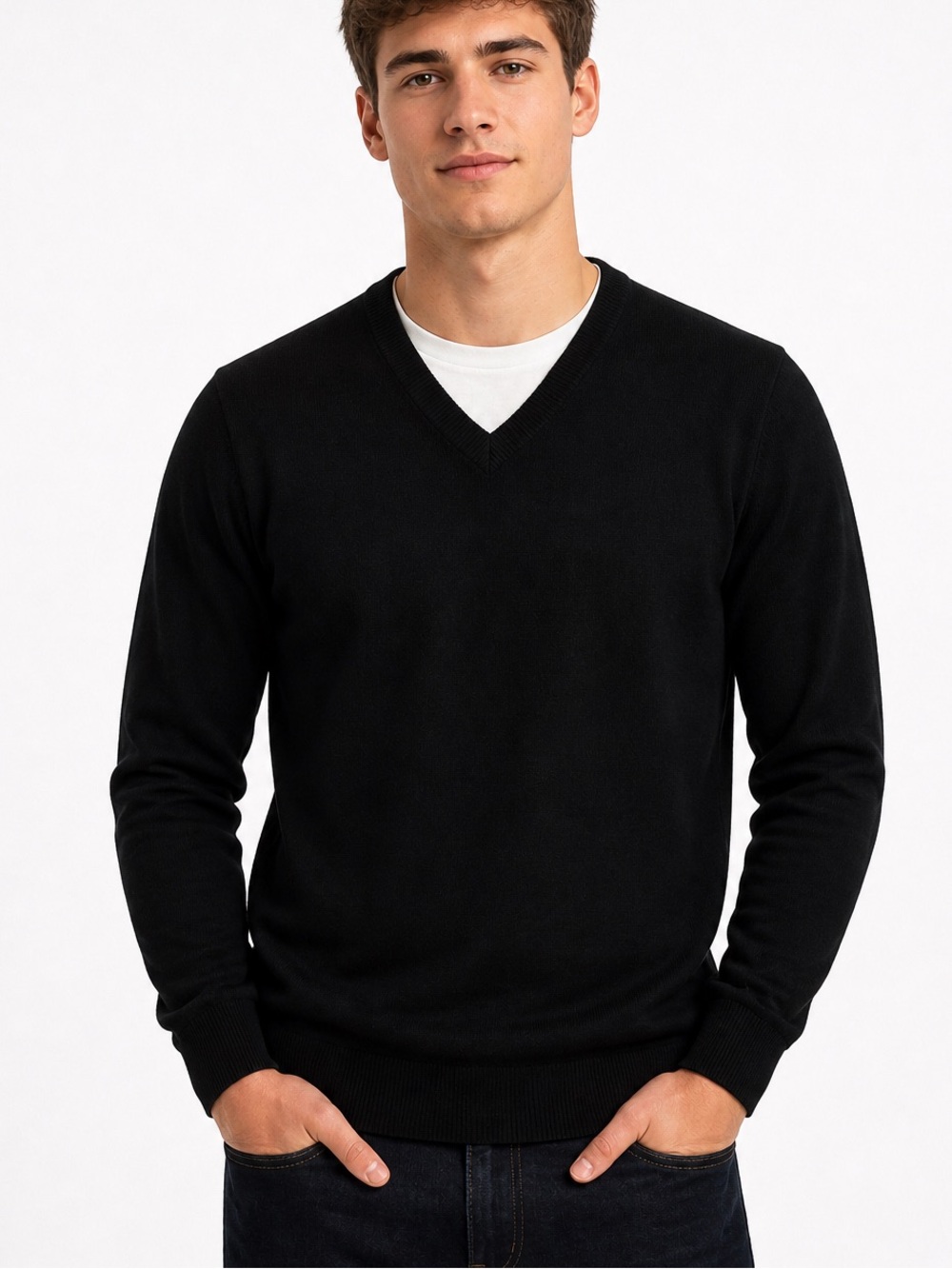 Wolsey Elegant Black V-Neck Sweater for Men